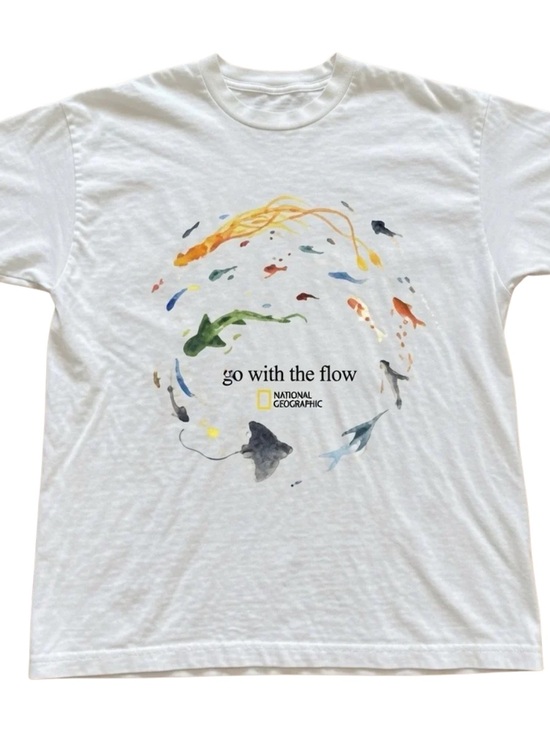Gildan Other - Gildan White Tee with Multicolor Aquatic Circle Graphic